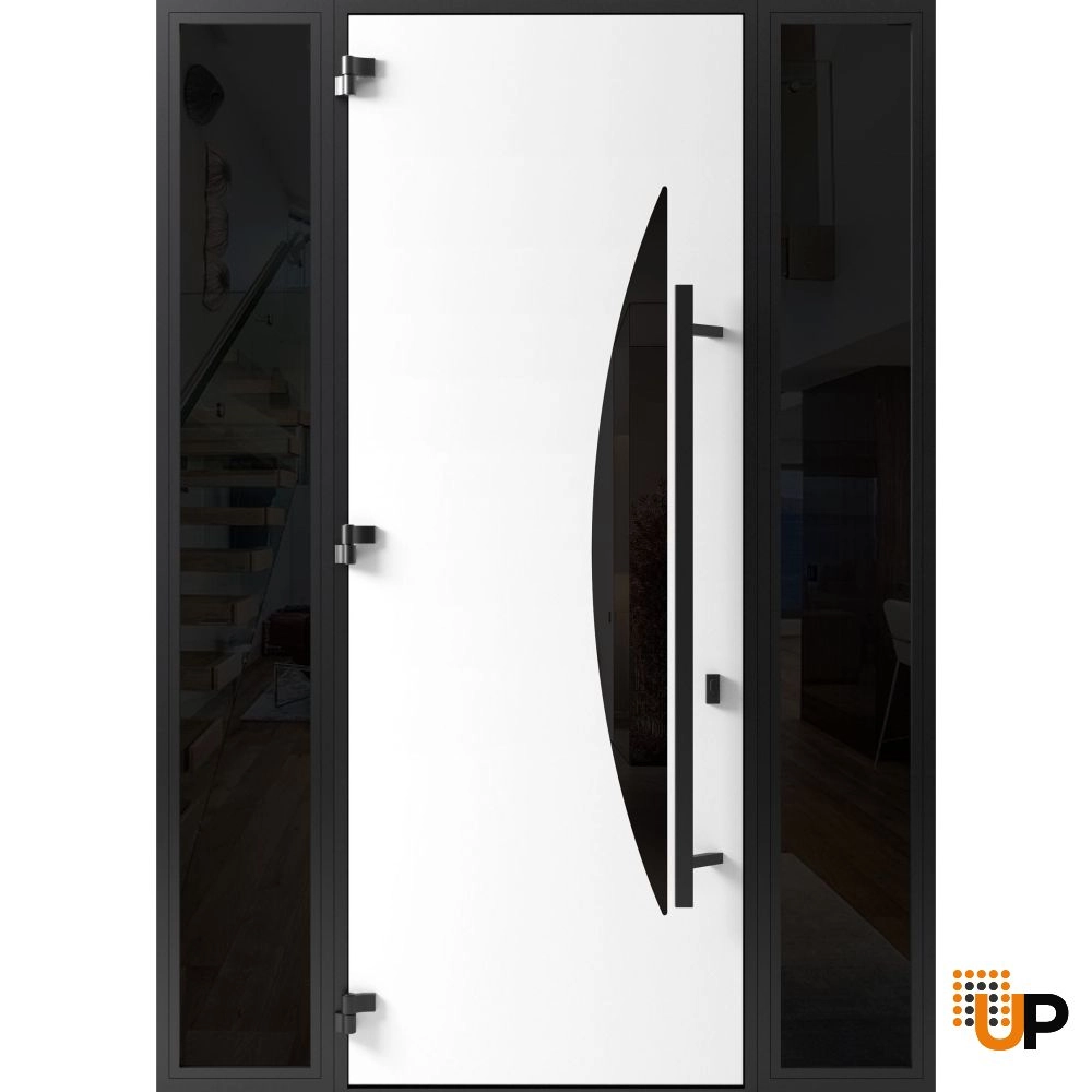 Single swing metal-aluminum modern exterior door with triplex glass | Ronex 1077 Teak | 60 x 96 photo#2