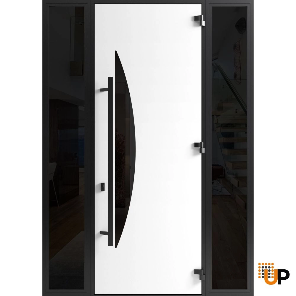 Single swing metal-aluminum modern exterior door with triplex | Ronex 1077 Teak | 60 x 96 photo#2