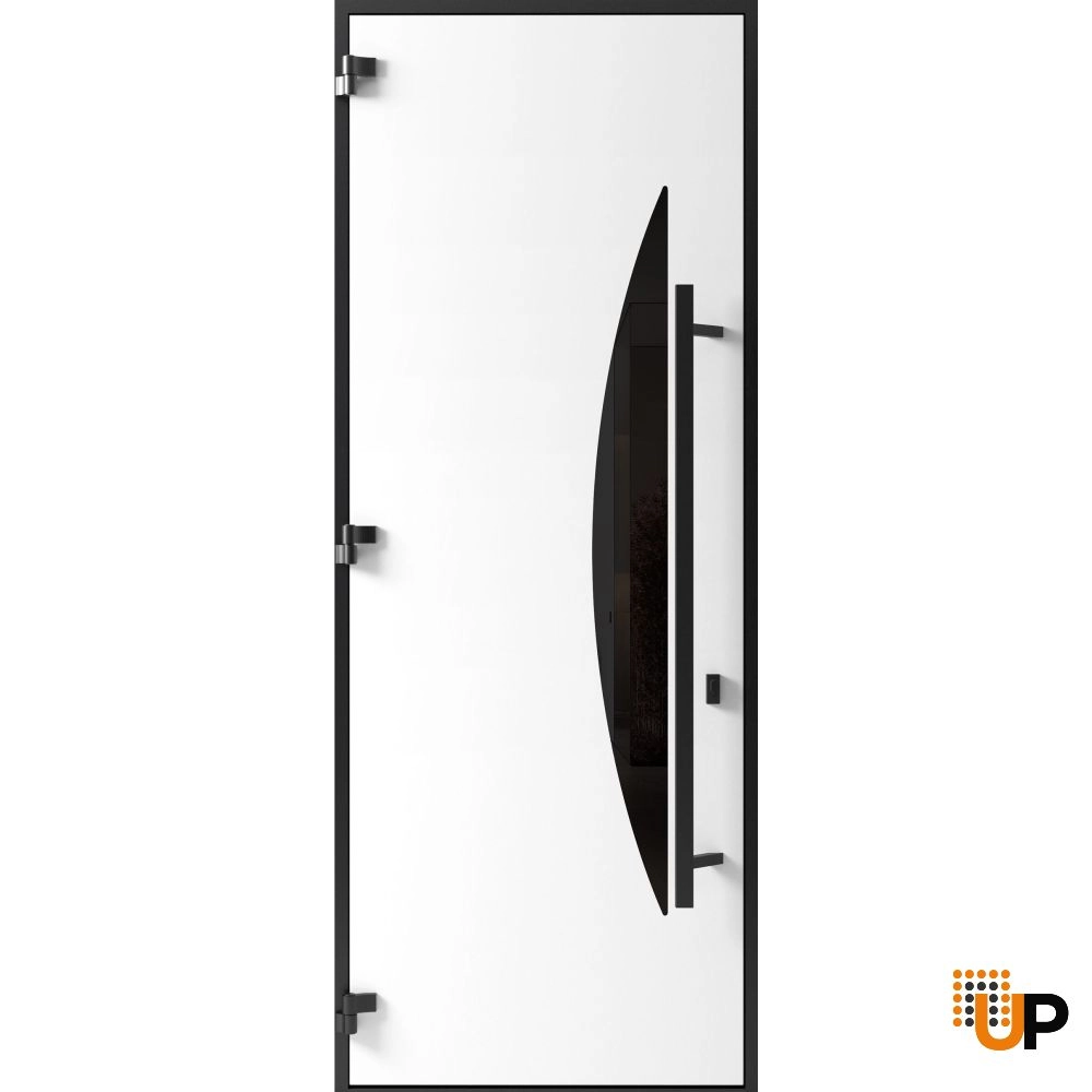 Single swing metal-aluminum modern exterior door with triplex glass | Ronex 1077 Teak | 36 x 96 photo#2