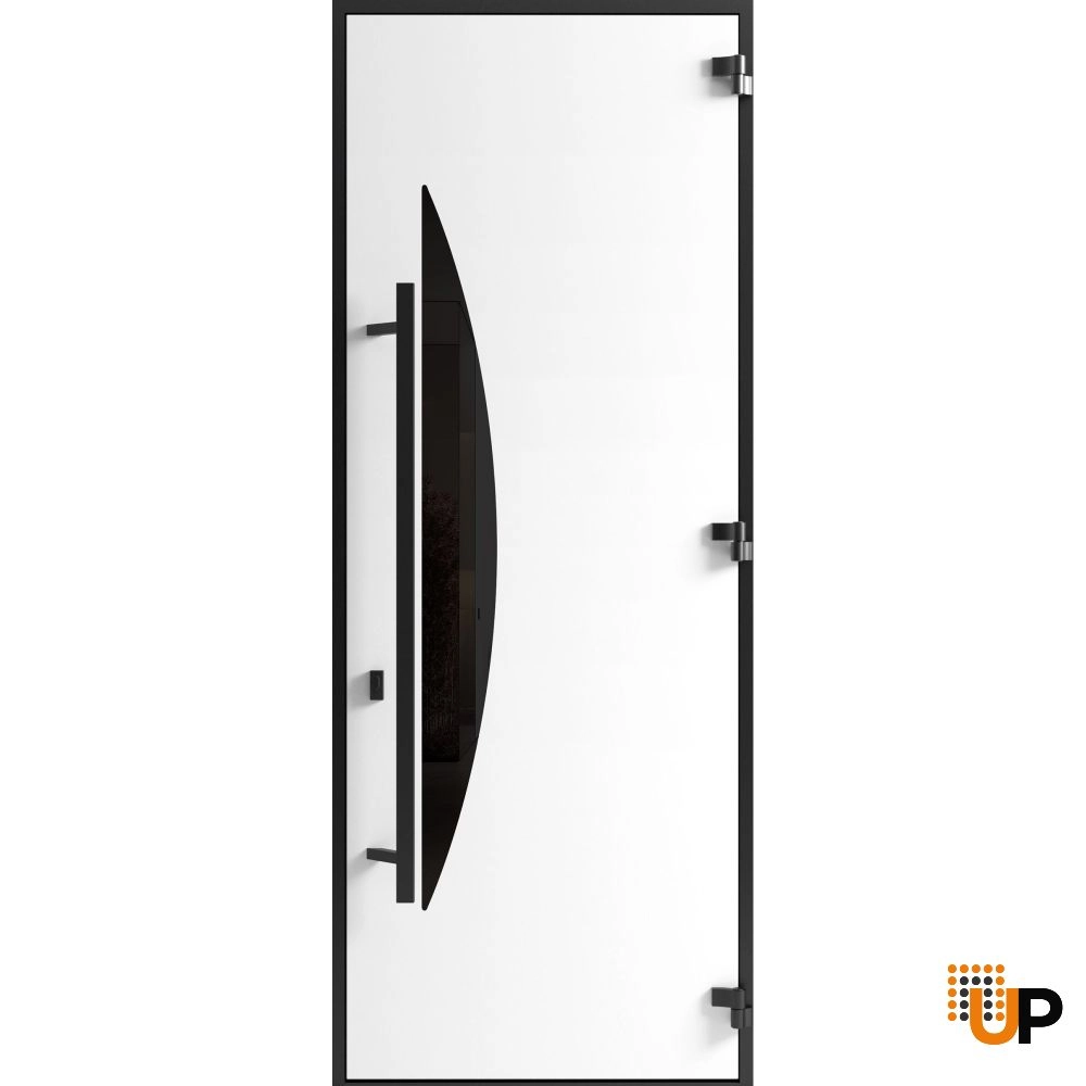 Single swing metal-aluminum modern exterior door with triplex | Ronex 1077 Teak | 36 x 96 photo#2