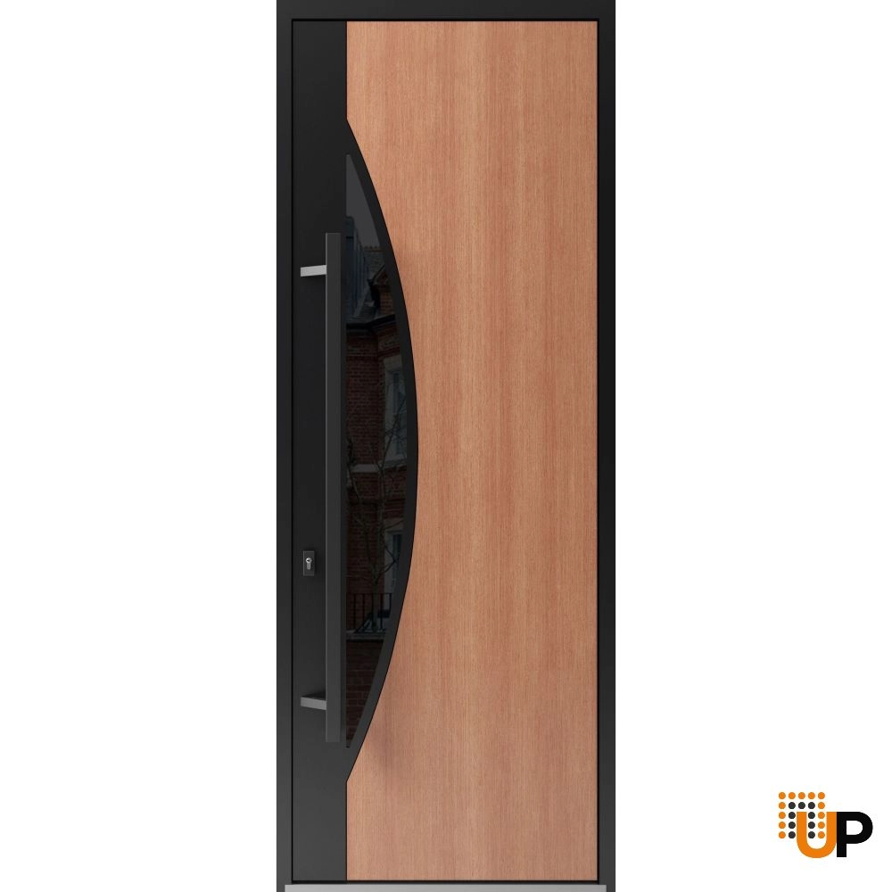 Single swing metal-aluminum modern exterior door with triplex glass | Ronex 1077 Teak | 36 x 96 photo#1