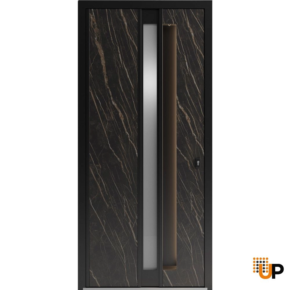 Single swing metal-aluminum modern exterior door with clear-mirrored glass | Hiddex 0155 Natural Noir | 36 x 80 photo#1