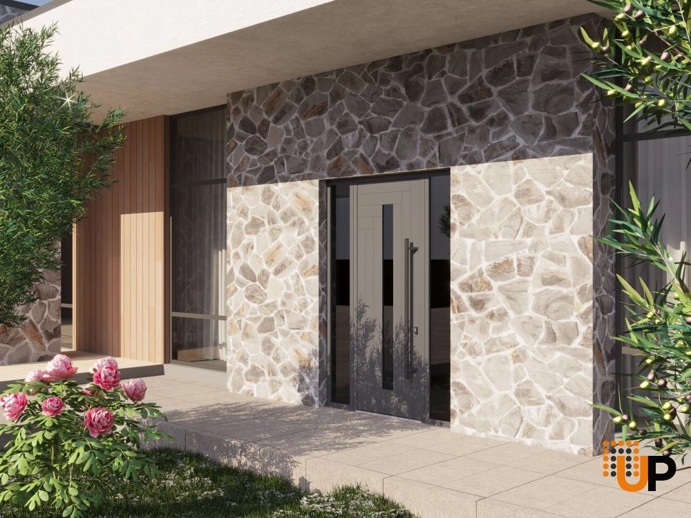 Single swing metal-aluminum modern exterior door with triplex | Ronex 0130 Gray | 60 x 96 photo#3