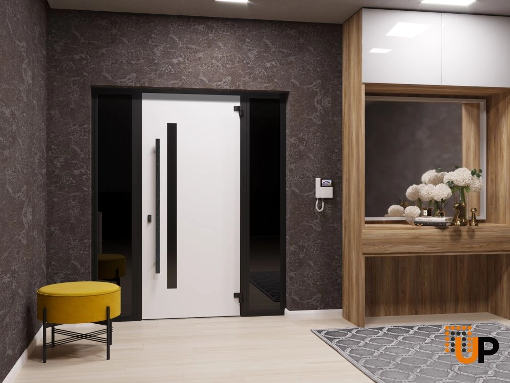 Single swing metal-aluminum modern exterior door with tinted clear-mirrored glass | Dekton 0163 Ardesia Nero | 60 x 80 photo#7
