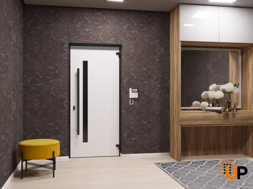Single swing metal-aluminum modern exterior door with tinted clear-mirrored glass | Dekton 0163 Ardesia Nero | 36 x 80 photo#7