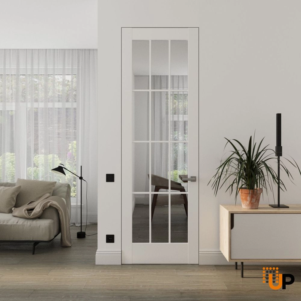 Single solid core swing modern interior frameless doors with clear glass | Felicia 3355 White Silk | 18 x 80 photo#2