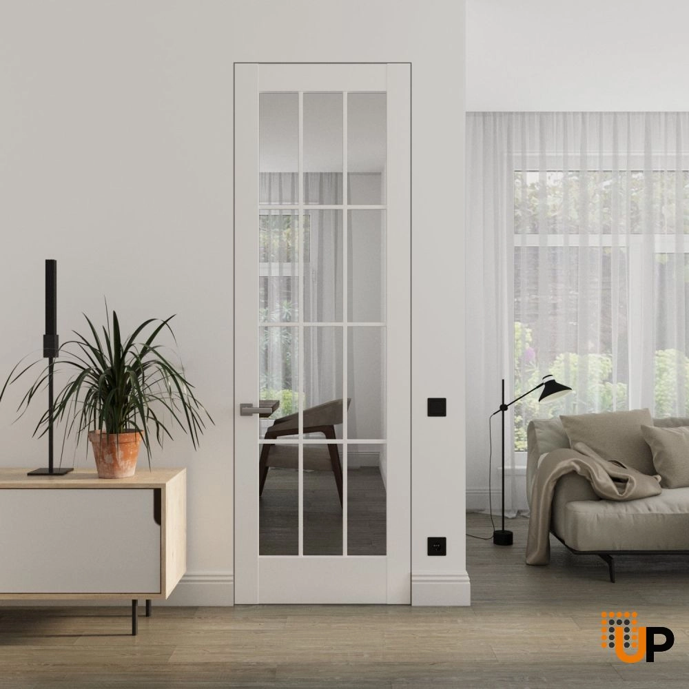 Single solid core swing modern interior frameless doors with clear glass | Felicia 3355 White Silk | 18 x 80 photo#2