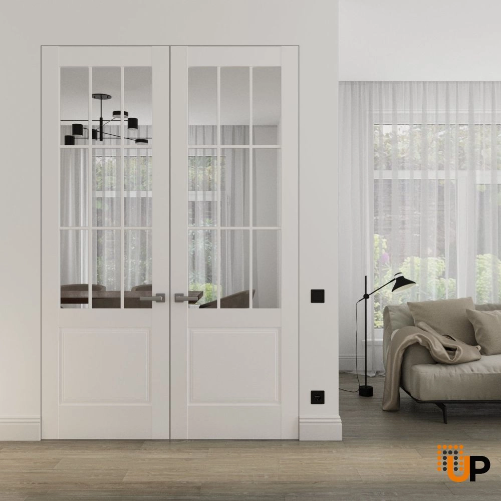 Double solid core swing modern interior frameless double doors with clear glass | Felicia 3599 White Silk | 36 x 80 (2* 18x80) photo#2
