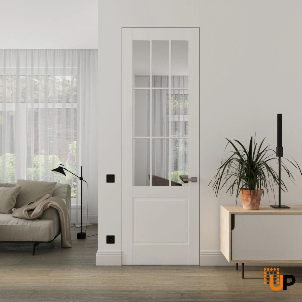 Single solid core swing modern interior frameless doors with clear glass | Felicia 3599 White Silk | 18 x 80 photo#2