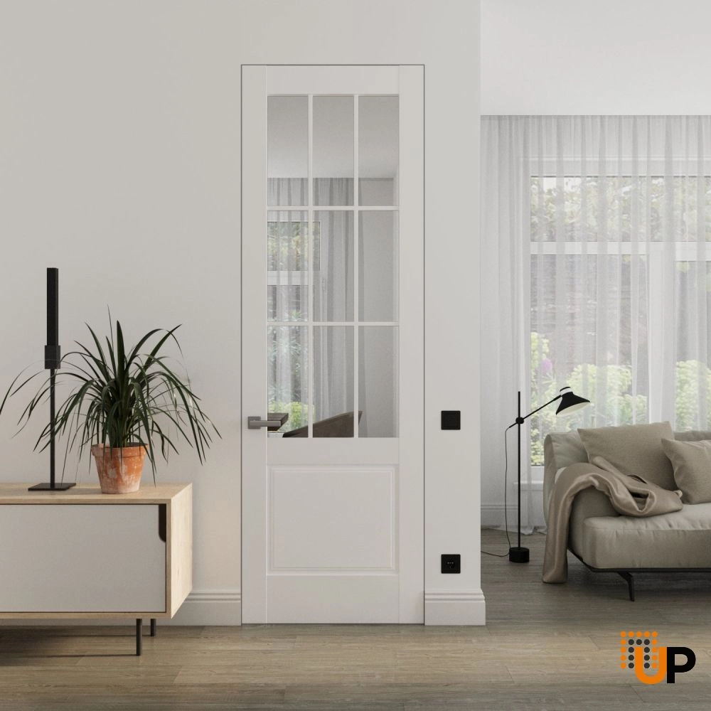 Single solid core swing modern interior frameless doors with clear glass | Felicia 3599 White Silk | 18 x 80 photo#2