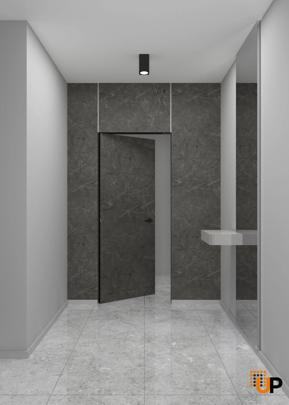 Single solid wood with honeycomb swing modern interior hidden door | Planum 0010 Pietra | 18 x 80 photo#2