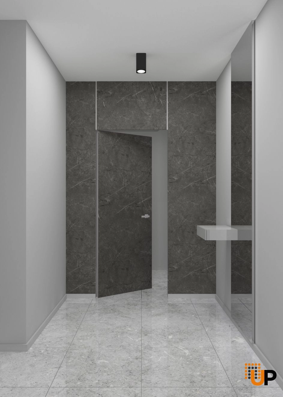 Single solid wood with honeycomb swing modern interior hidden door | Planum 0010 Pietra | 18 x 80 photo#2