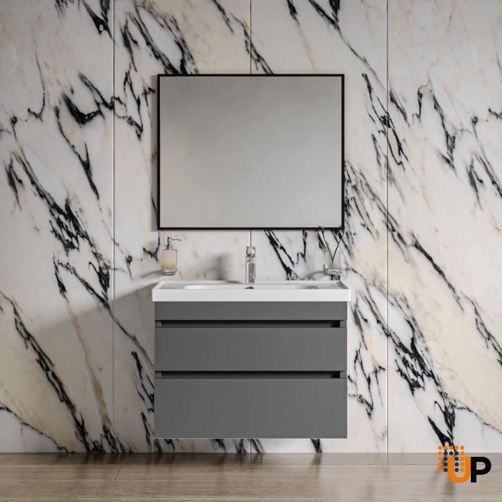 Modern Wall-Mounted Bathroom Vanity with Washbasin | Niagara Gray Matte Collection | Non-Toxic Fire-Resistant MDF-24" photo#2
