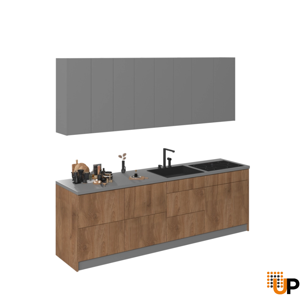 Kitchen Fusion Collection Natural Teak & Gray Color Base Size 8.5Ft Wide photo#1