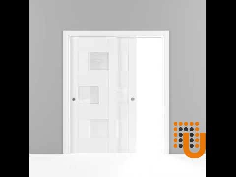 Double mdf sliding interior closet bypass door with frosted glass | Sete 6933 White | 36 x 80 (2* 18x80) photo#6