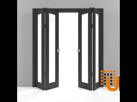 4 folding panels solid core sliding french interior bi-fold double door with clear glass | Lucia 2166 Black Matte | 72 x 80 (4* 18x80) photo#2