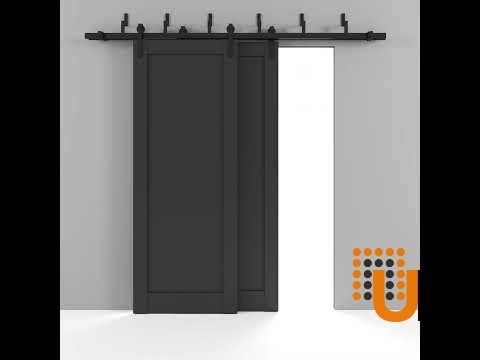 Double solid core sliding interior barn bypass door | Quadro 4111 Black Matte | 84 x 84 (2* 42x84) photo#8