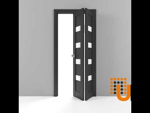 2 folding panels mdf sliding modern interior bi-fold door with frosted glass | Quadro 4113 Black Matte | 36 x 80 (2* 18x80) photo#5