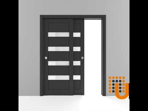 Double solid core sliding interior closet bypass door with frosted glass | Quadro 4113 Black Matte | 48 x 96 (2* 24x96) photo#6