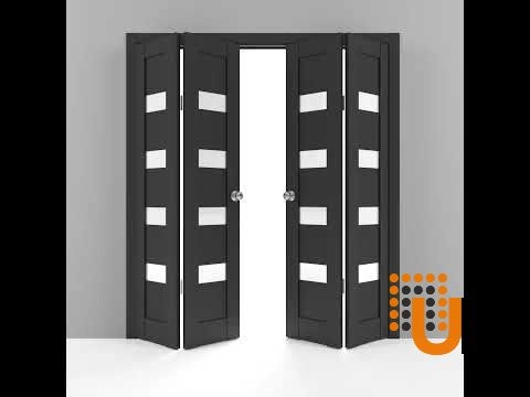 4 folding panels mdf sliding modern interior bi-fold double door with frosted glass | Quadro 4113 Black Matte | 72 x 80 (4* 18x80) photo#5