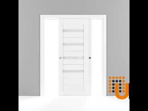 Double mdf sliding modern interior closet bypass door with frosted glass | Quadro 4445  White | 36 x 80 (2* 18x80) photo#6