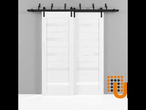 Double mdf sliding modern interior barn bypass door with frosted glass | Quadro 4445  Nebraska Grey | 36 x 80 (2* 18x80) photo#7
