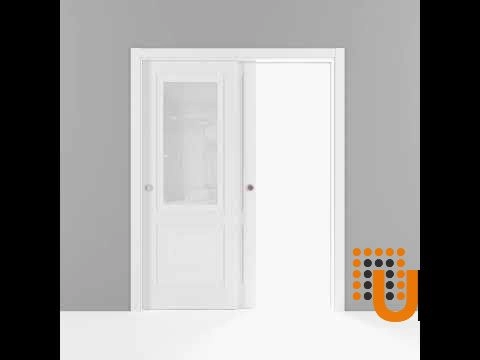 Double solid core sliding classic interior closet bypass door with frosted glass | Lucia 8822 White | 36 x 80 (2* 18x80) photo#6