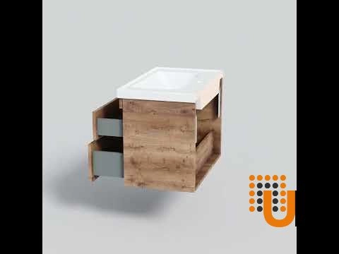 Modern Wall-Mounted Bathroom Vanity with Washbasin | Niagara Teak Natural Collection | Non-Toxic Fire-Resistant MDF-32" photo#7