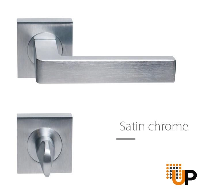 Square European Door Handle Satin Chrome Privacy photo#1