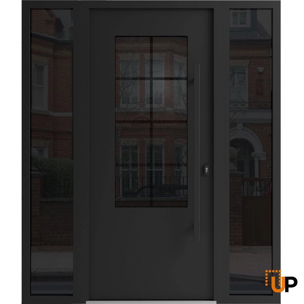 Single swing wrought iron modern exterior door with triplex glass | Iron 0101 Black | 60 x 80 (12+36+12 x 80) photo#1