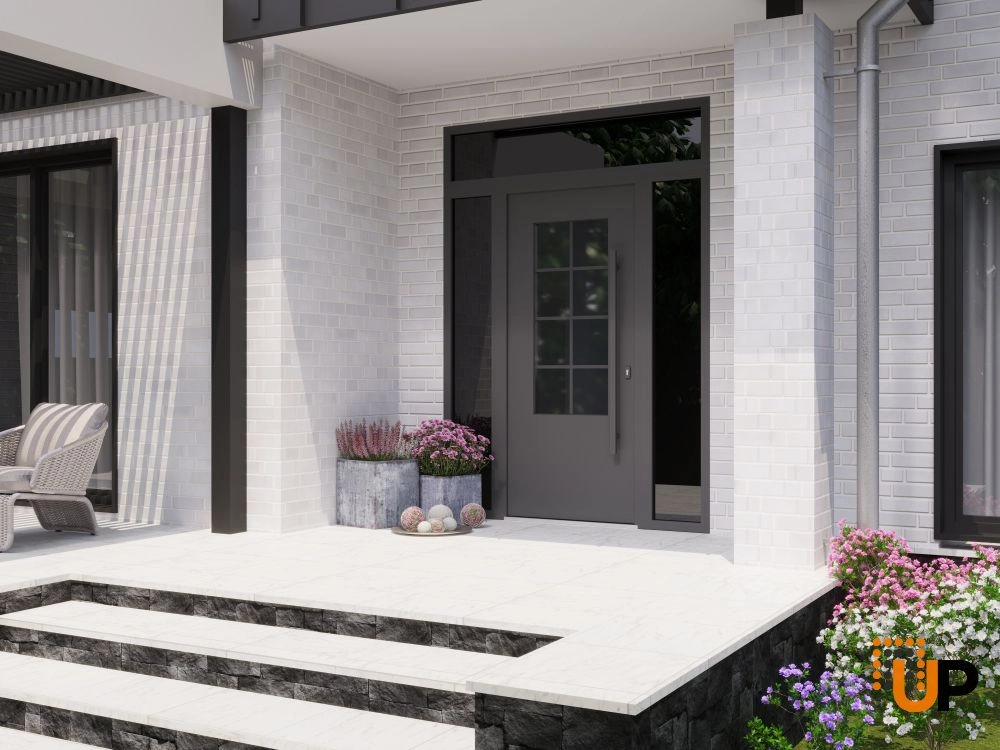 Single swing wrought iron modern exterior door with triplex glass | Iron 0101 Black | 60 x 94 (12+36+12 x 80+14) photo#3