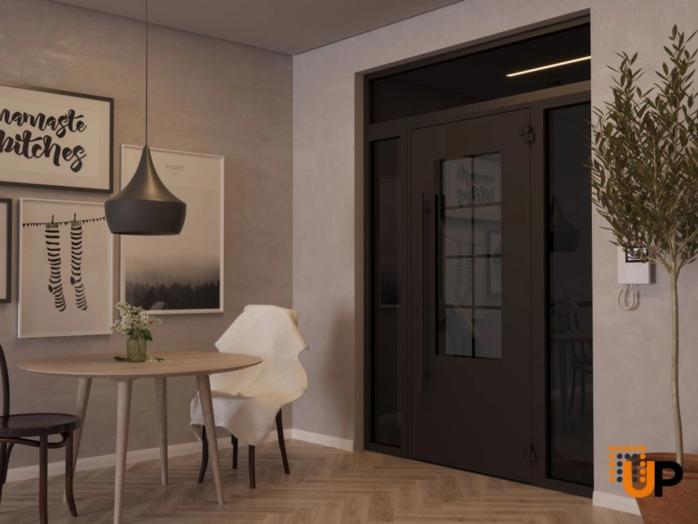 Single swing wrought iron modern exterior door with triplex glass | Iron 0101 Black | 60 x 96 (12+36+12 x 80+16) photo#4