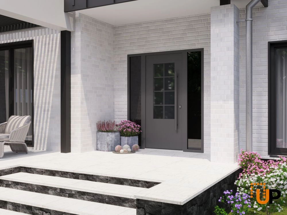 Single swing wrought iron modern exterior door with triplex glass | Iron 0101 Black | 64 x 80 (14+36+14 x 80) photo#3