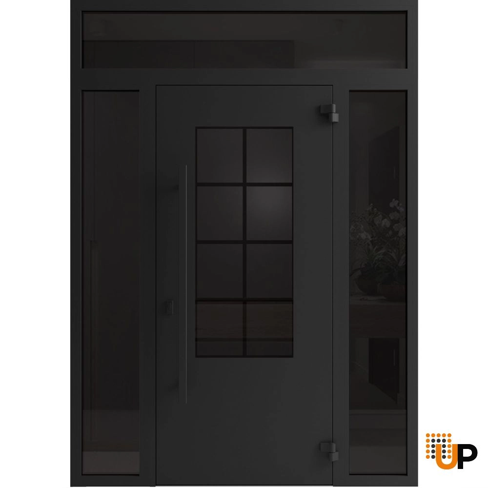 Single swing wrought iron modern exterior door with triplex glass | Iron 0101 Black | 64 x 92 (14+36+14 x 80+12) photo#2