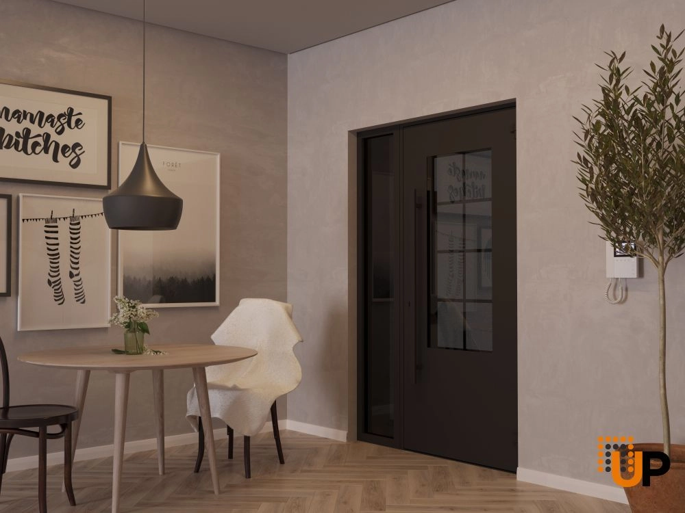 Single swing wrought iron modern exterior door with triplex glass | Iron 0101 Black | 48 x 80 (36+12 x 80) photo#4