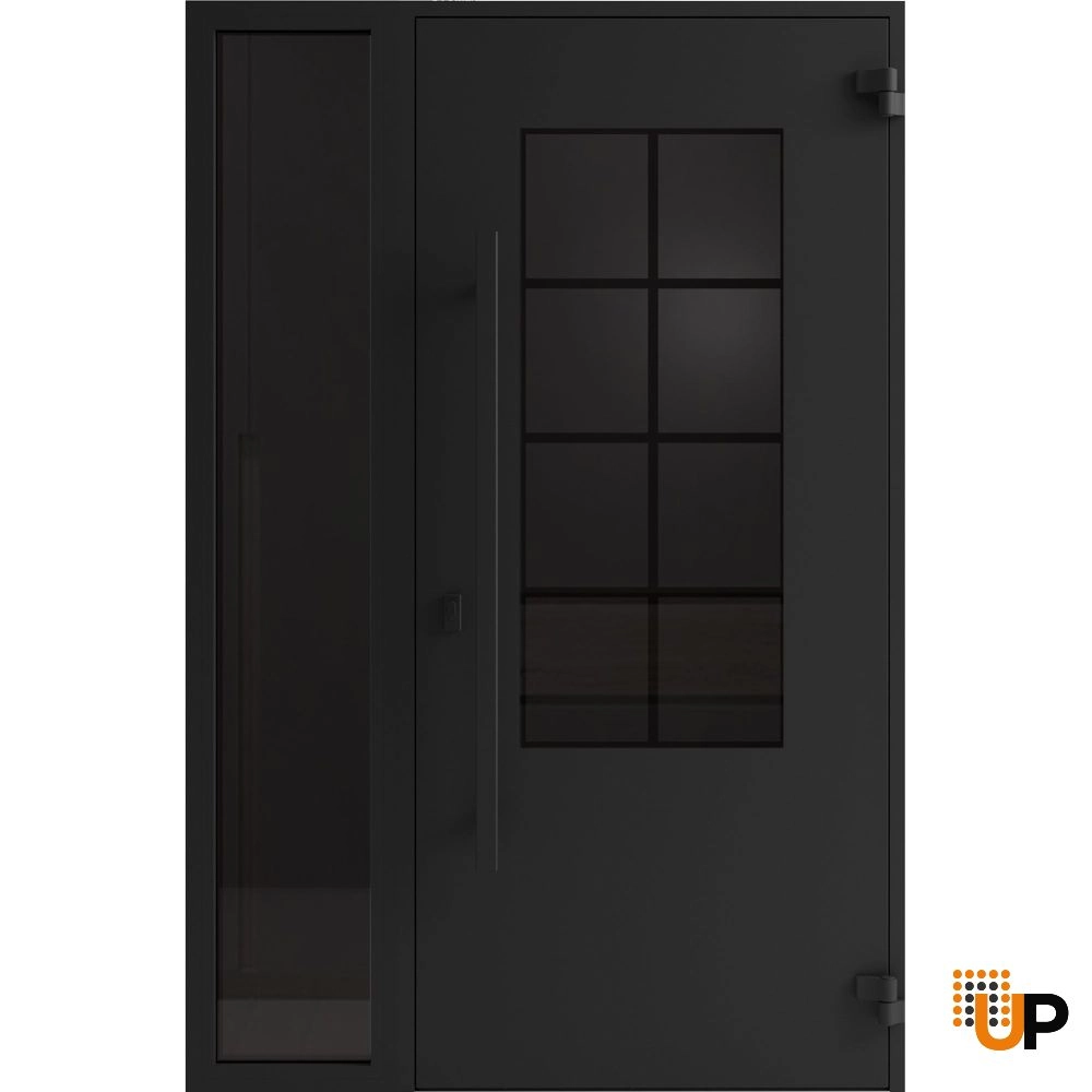 Single swing wrought iron modern exterior door with triplex glass | Iron 0101 Black | 50 x 80 (36+14 x 80) photo#2