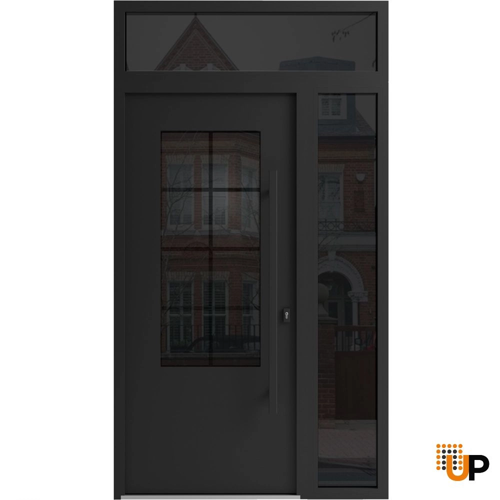 Single swing wrought iron modern exterior door with triplex glass | Iron 0101 Black | 50 x 94 (36+14 x 80+14) photo#1