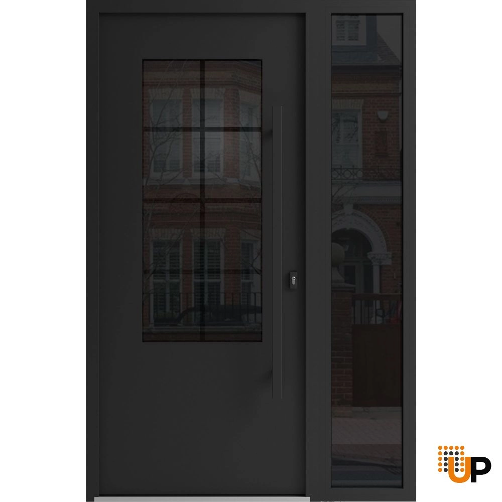 Single swing wrought iron modern exterior door with triplex glass | Iron 0101 Black | 52 x 80 (36+16 x 80) photo#1