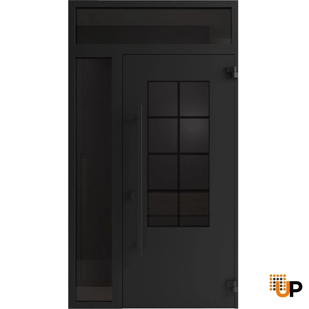 Single swing wrought iron modern exterior door with triplex glass | Iron 0101 Black | 52 x 96 (36+16 x 80+16) photo#2