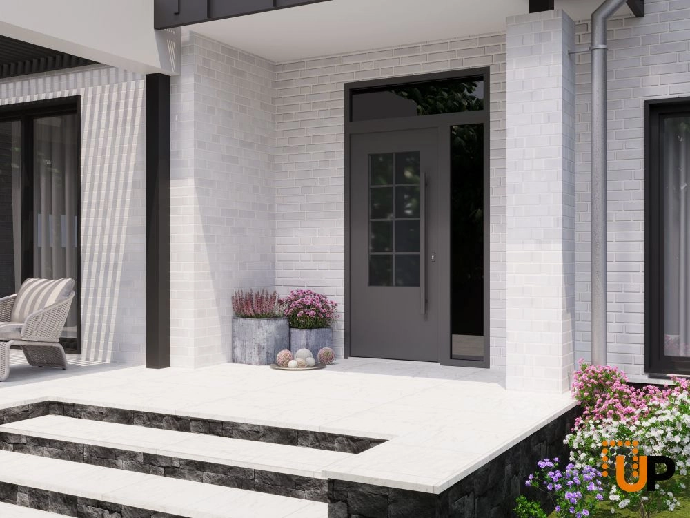 Single swing wrought iron modern exterior door with triplex glass | Iron 0101 Black | 52 x 96 (36+16 x 80+16) photo#3