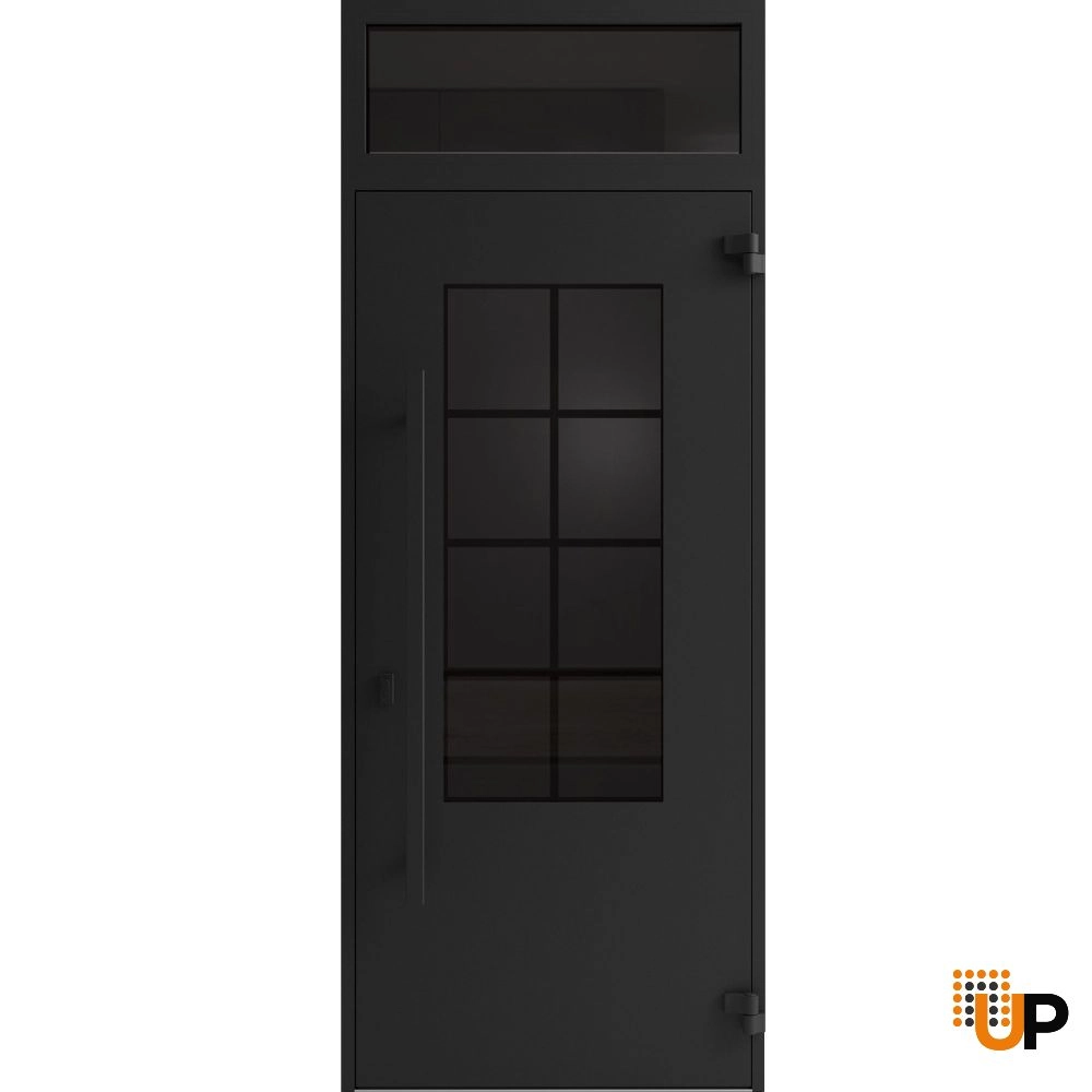 Single swing wrought iron modern exterior door with triplex glass | Iron 0101 Black | 36 x 94 (36 x 80+14) photo#2