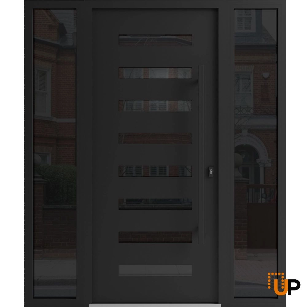 Single swing wrought iron modern exterior door with triplex glass | Iron 0188 Black | 60 x 80 (12+36+12 x 80) photo#1