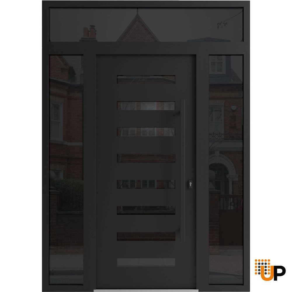 Single swing wrought iron modern exterior door with triplex glass | Iron 0188 Black | 60 x 94 (12+36+12 x 80+14) photo#1