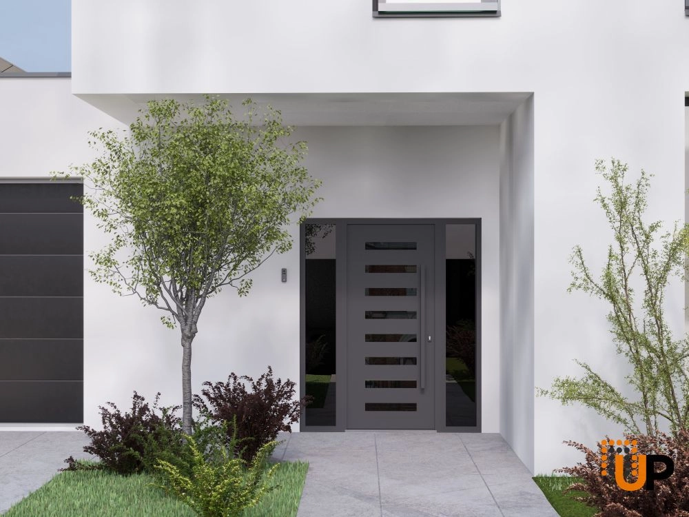 Single swing wrought iron modern exterior door with triplex glass | Iron 0188 Black | 68 x 80 (16+36+16 x 80) photo#3