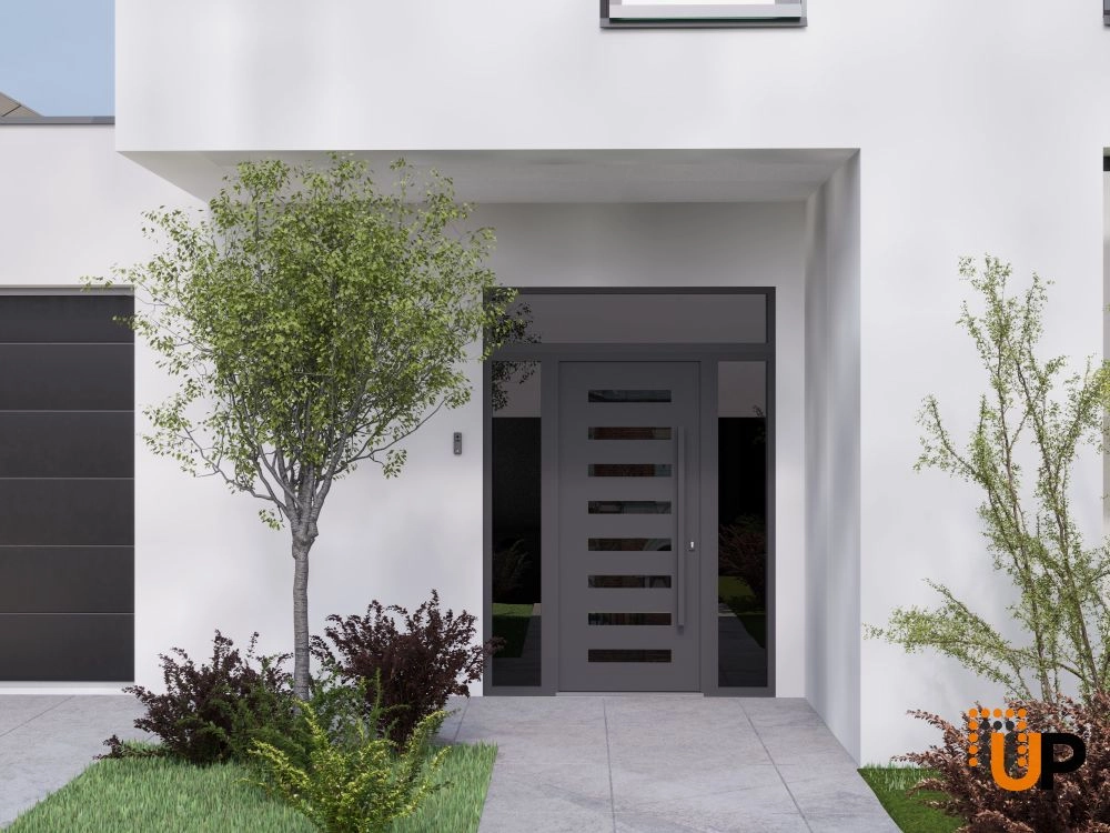 Single swing wrought iron modern exterior door with triplex glass | Iron 0188 Black | 68 x 92 (16+36+16 x 80+12) photo#3