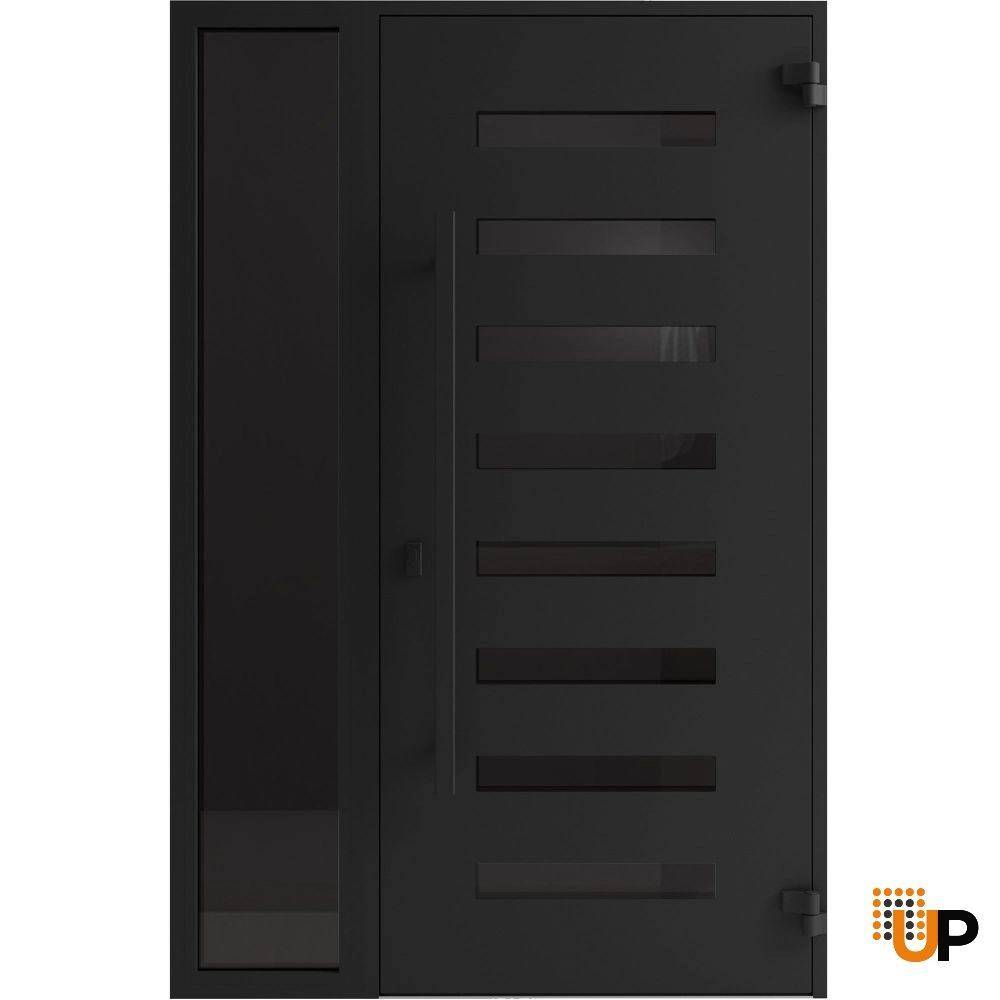 Single swing wrought iron modern exterior door with triplex glass | Iron 0188 Black | 52 x 80 (36+16 x 80) photo#2