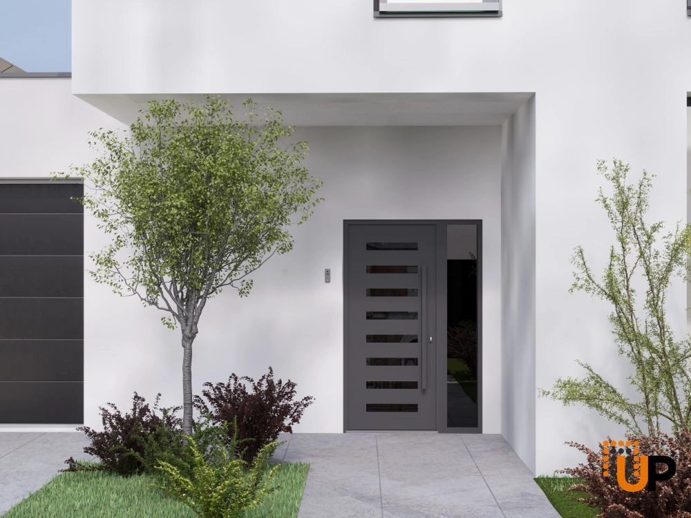 Single swing wrought iron modern exterior door with triplex glass | Iron 0188 Black | 52 x 80 (36+16 x 80) photo#3