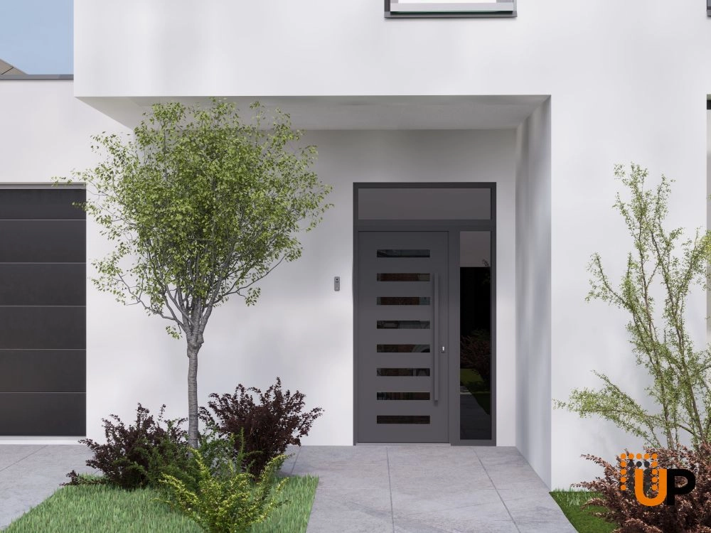 Single swing wrought iron modern exterior door with triplex glass | Iron 0188 Black | 52 x 92 (36+16 x 80+12) photo#3