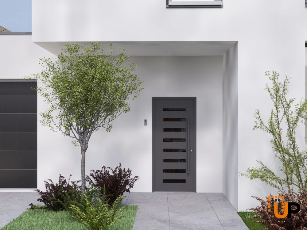 Single swing wrought iron modern exterior door with triplex glass | Iron 0188 Black | 36 x 80 (36 x 80) photo#3