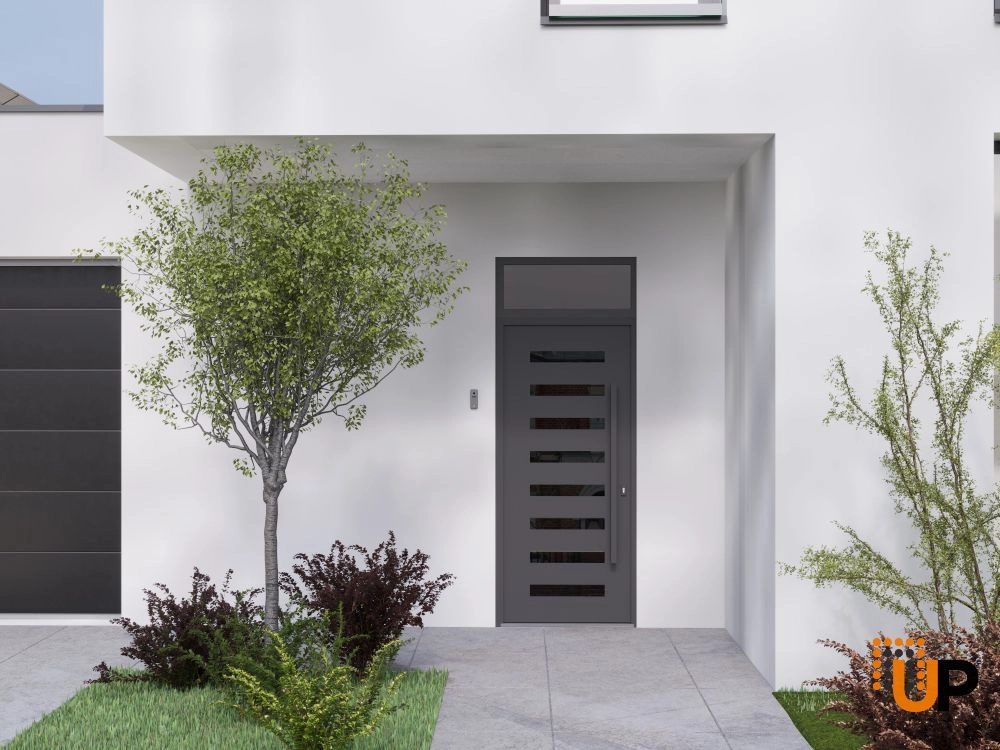 Single swing wrought iron modern exterior door with triplex glass | Iron 0188 Black | 36 x 92 (36 x 80+12) photo#3
